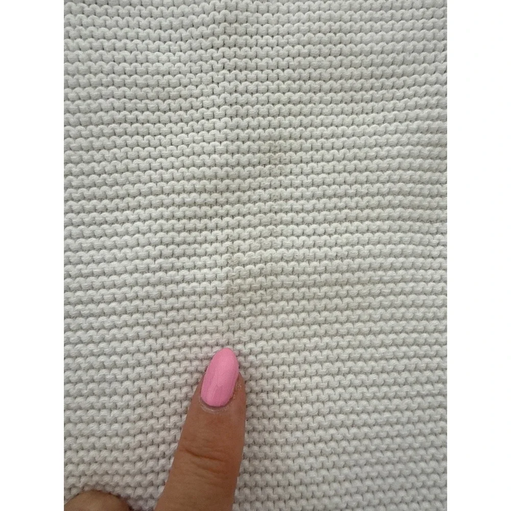 Bonbini New York White Cotton Knit Baby Blanket Yellow Tulip Embroidered Scallop